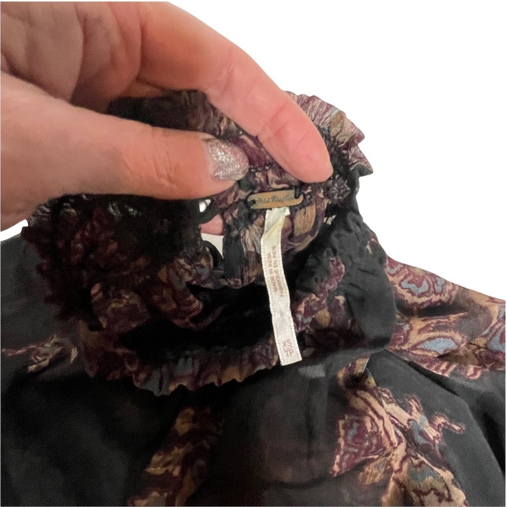 Free People Monnstruck Black Paisley Chiffon Flowy Dress xs - Picture 16 of 16